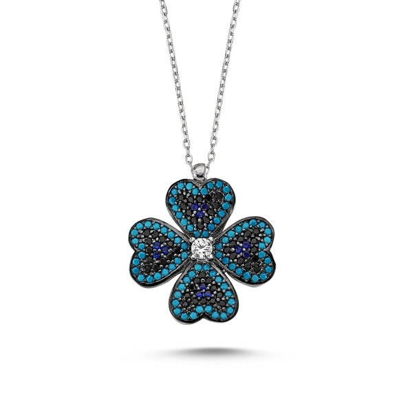 Colier argint 925 rodiat cu frunza de trifoi si zirconii multicolore - Be Lucky CTU0029 [1]